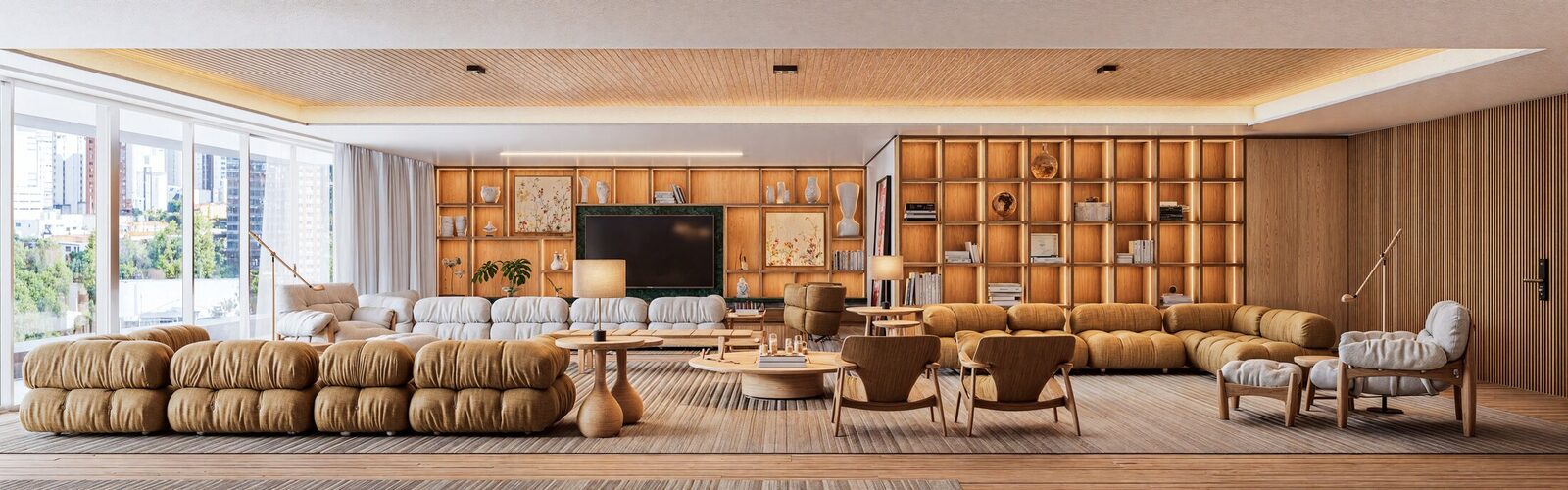 Charcoal Apartment panoramic living interior