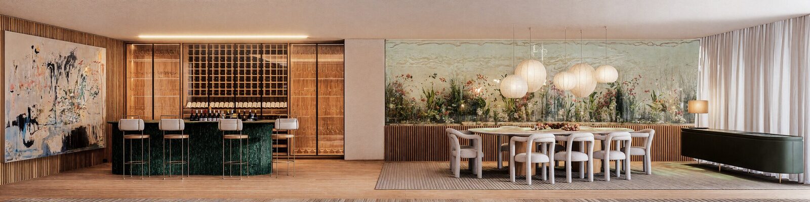 Charcoal Apartment bar and dining panorama