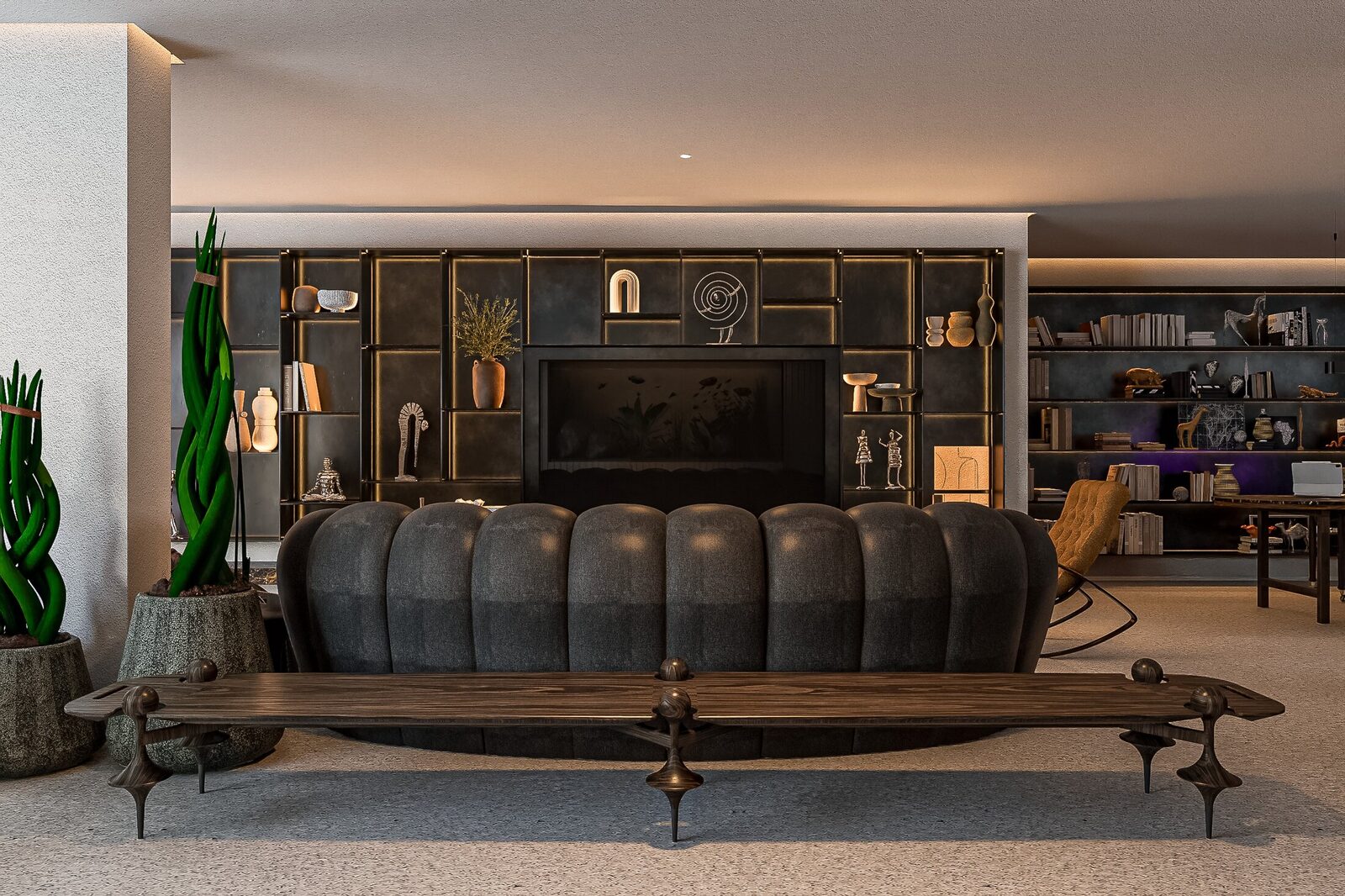 Chess Apartment media wall and custom millwork