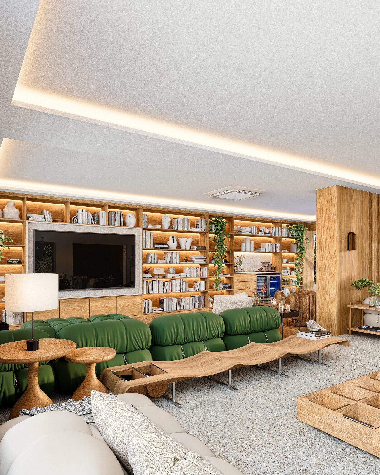 Emerald Apartment custom TV wall and millwork