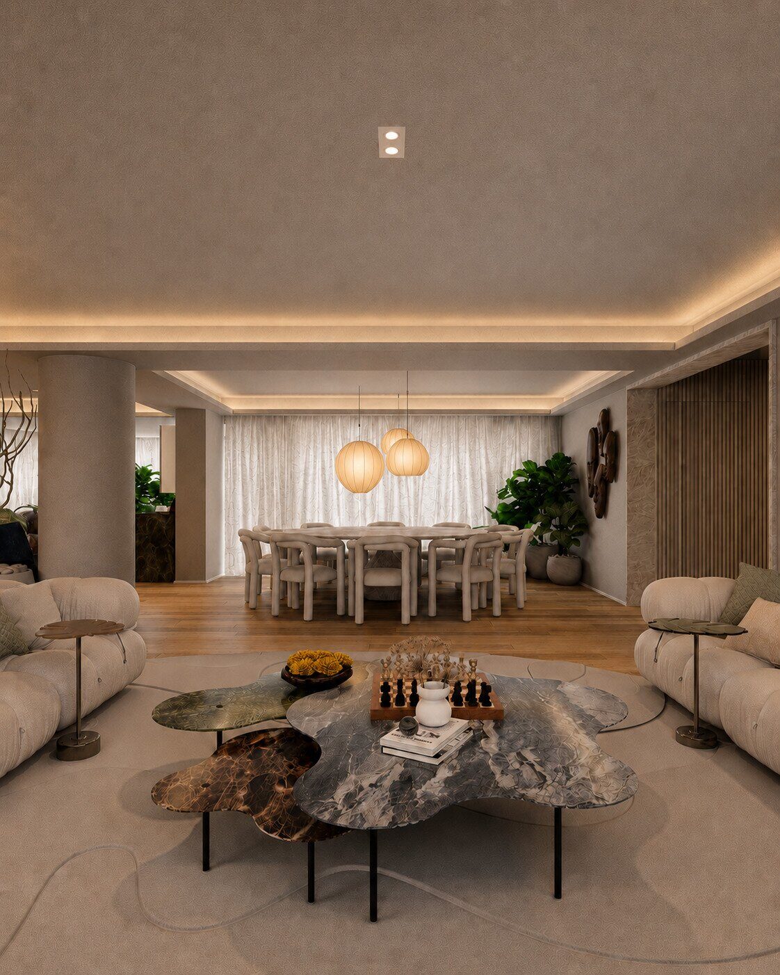 Nest Apartment spatial living and dining view